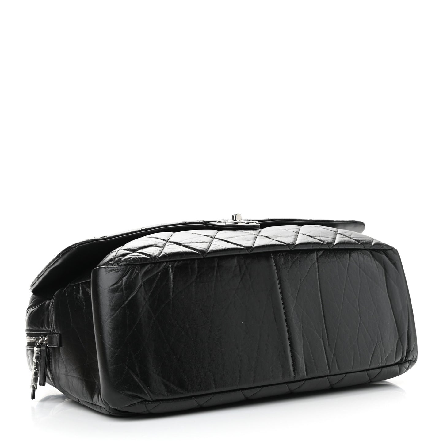 Aged Calfskin Quilted Large Express Bowling Bag Black