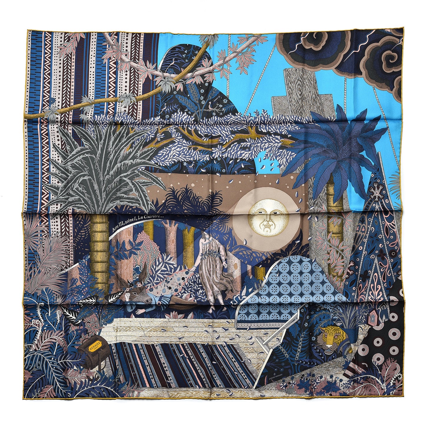 Silk Acte III Scene I La Clairiere Scarf 90 Turquoise Sepia