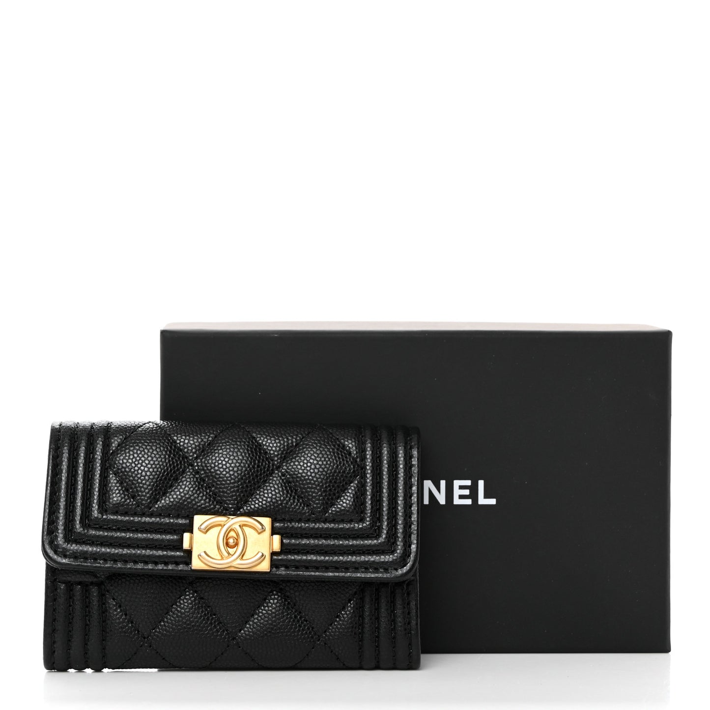 Caviar Quilted Boy Flap Card Holder Black
