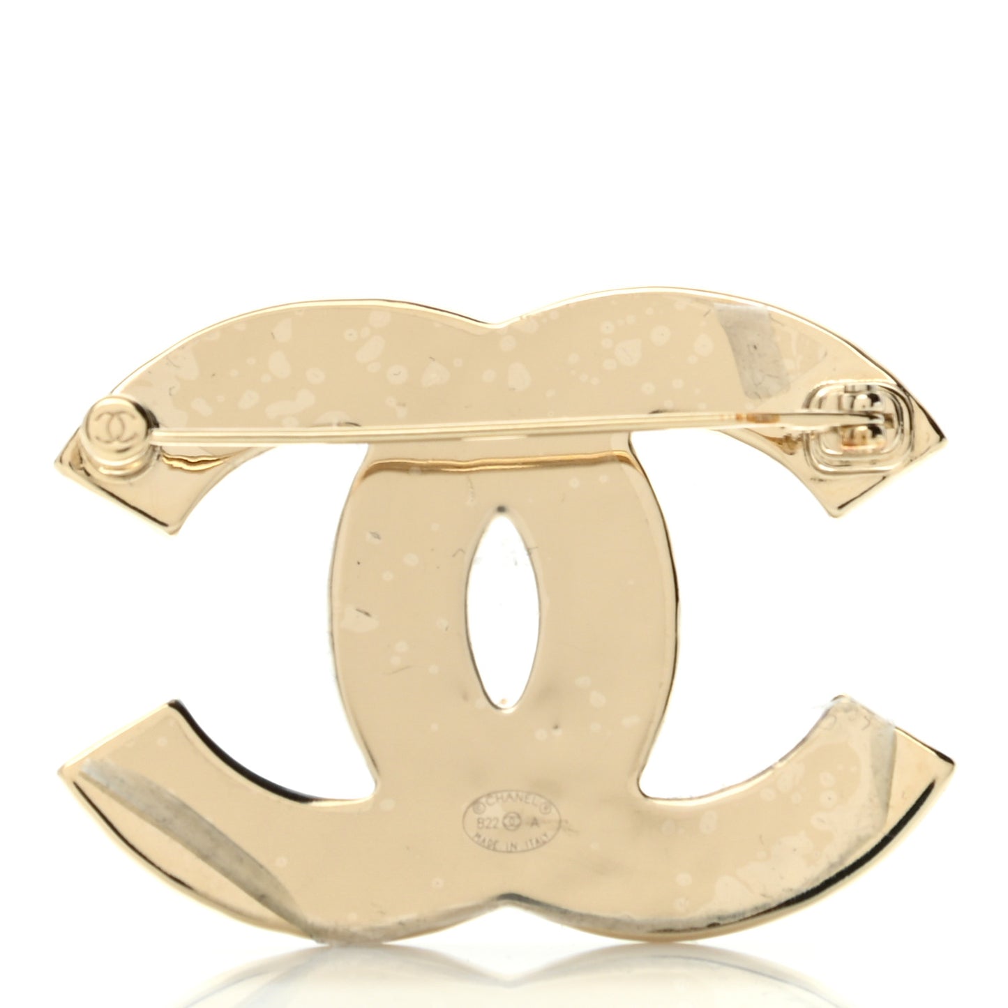 Metal Enamel CC Brooch White Light Gold