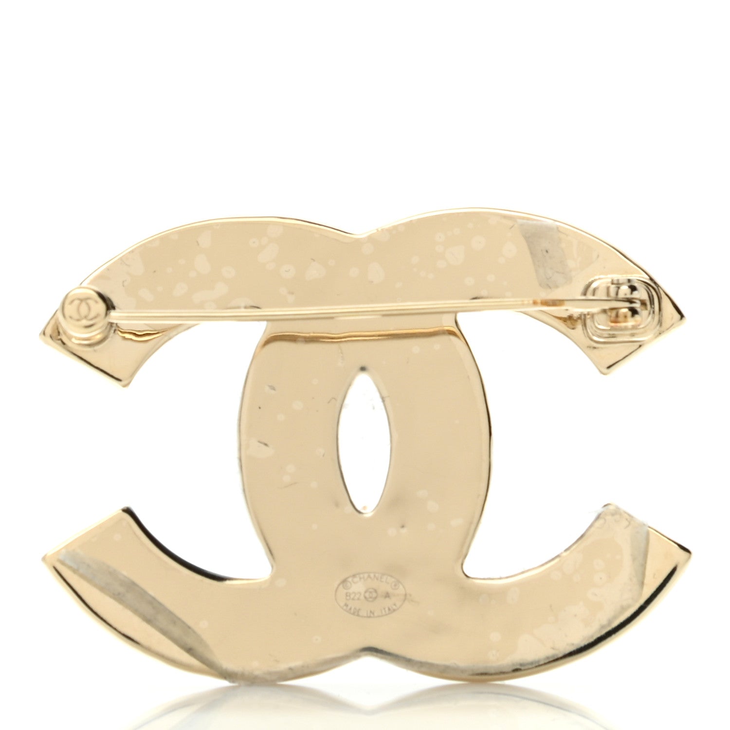 Chanel Metal Enamel CC Brooch White Light Gold 3 of 4