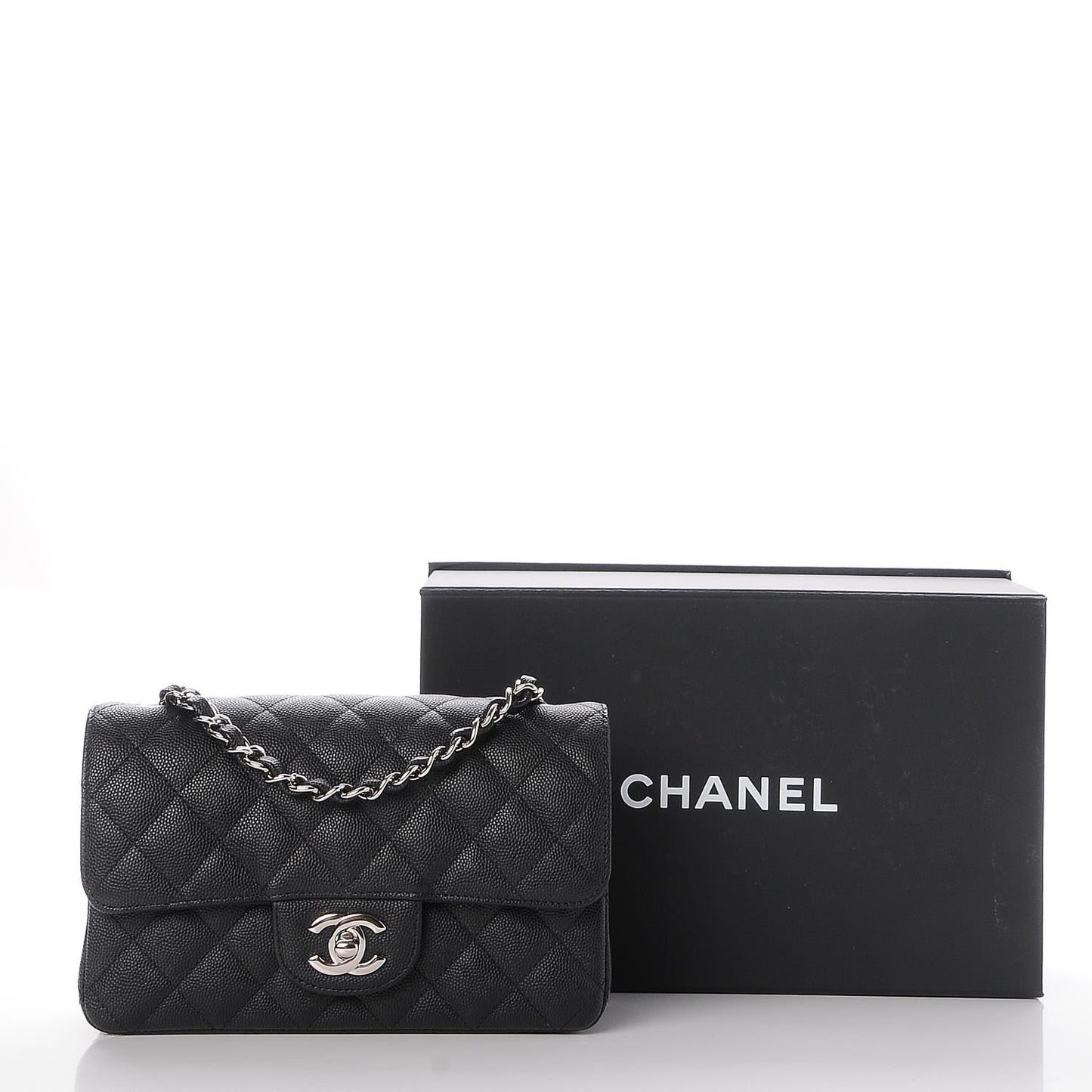 Iridescent Caviar Quilted Mini Rectangular Flap Black