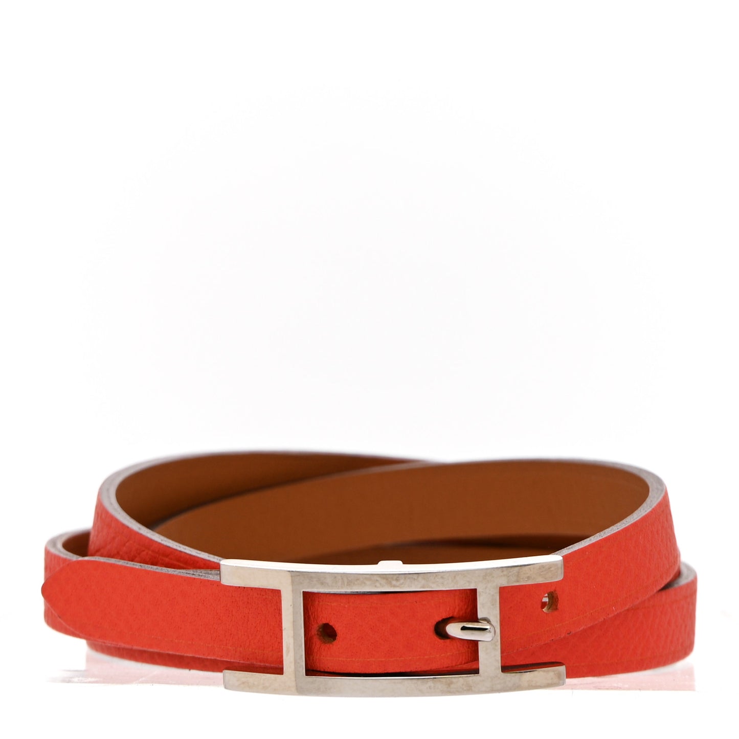 Epsom Hapi 3 MM Triple Tour Wrap Bracelet M Orange Poppy