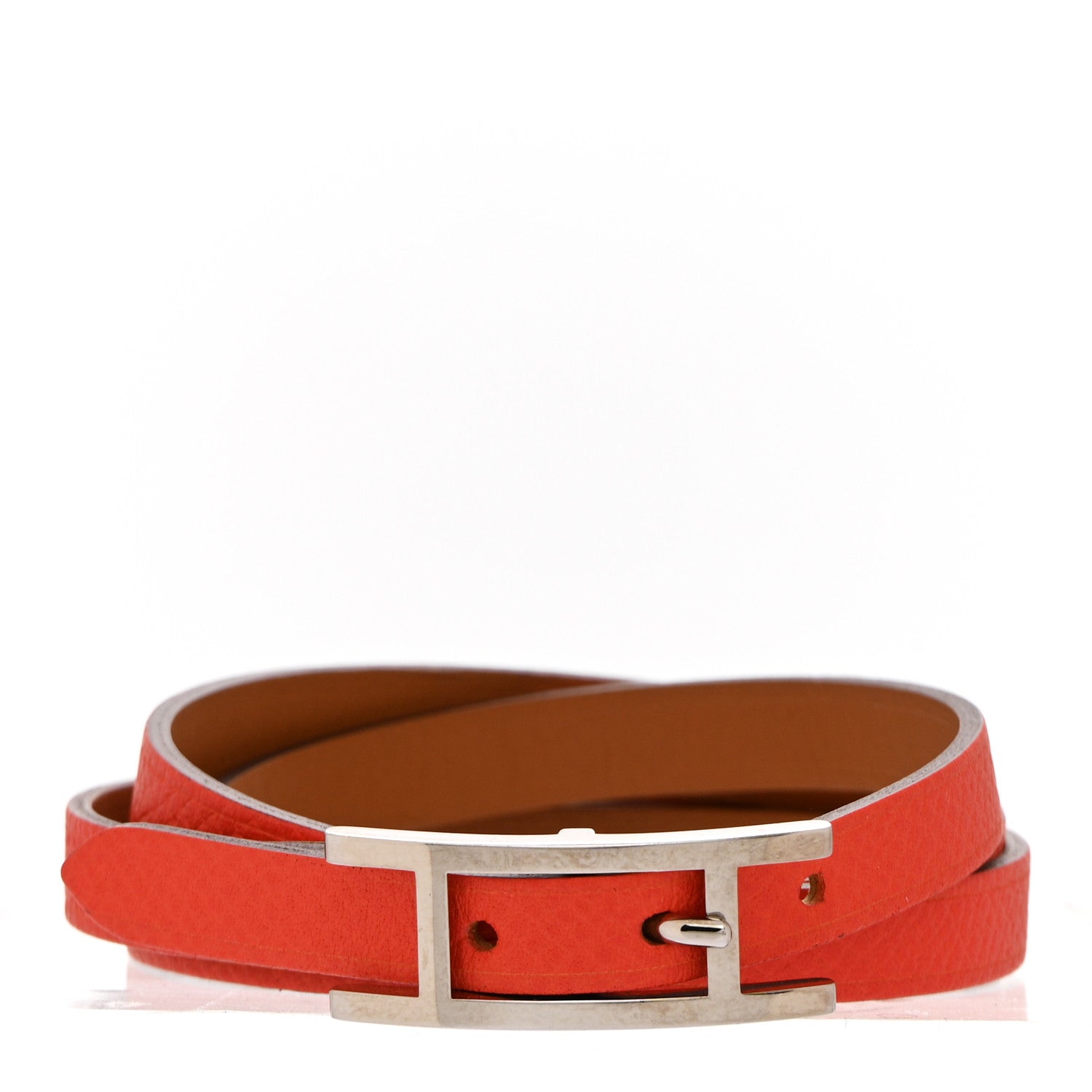 Hermes Epsom Hapi 3 MM Triple Tour Wrap Bracelet M Orange Poppy 1 of 7