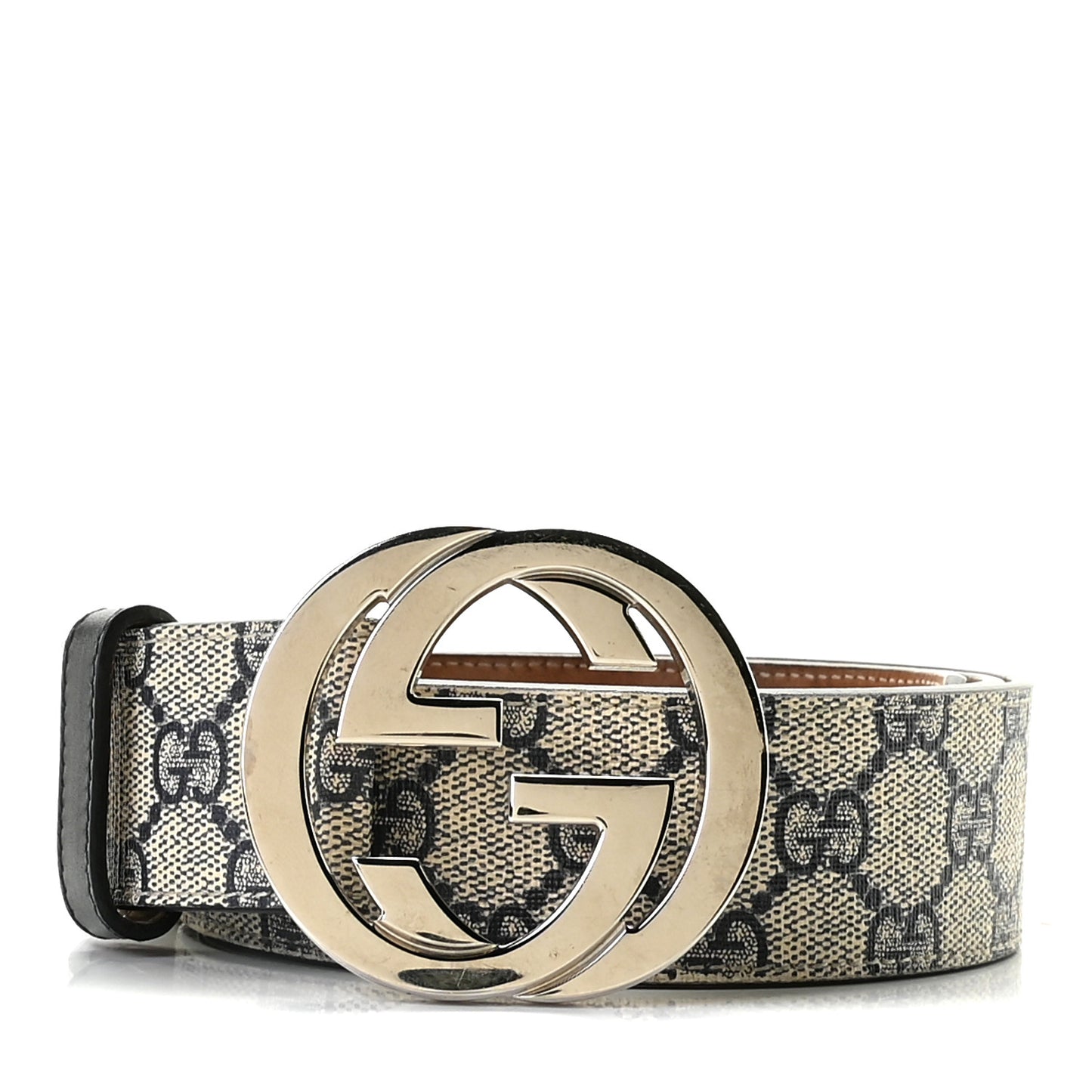 GG Supreme Monogram Selleria Calfskin Interlocking G 40mm Belt Beige Ebony Blue