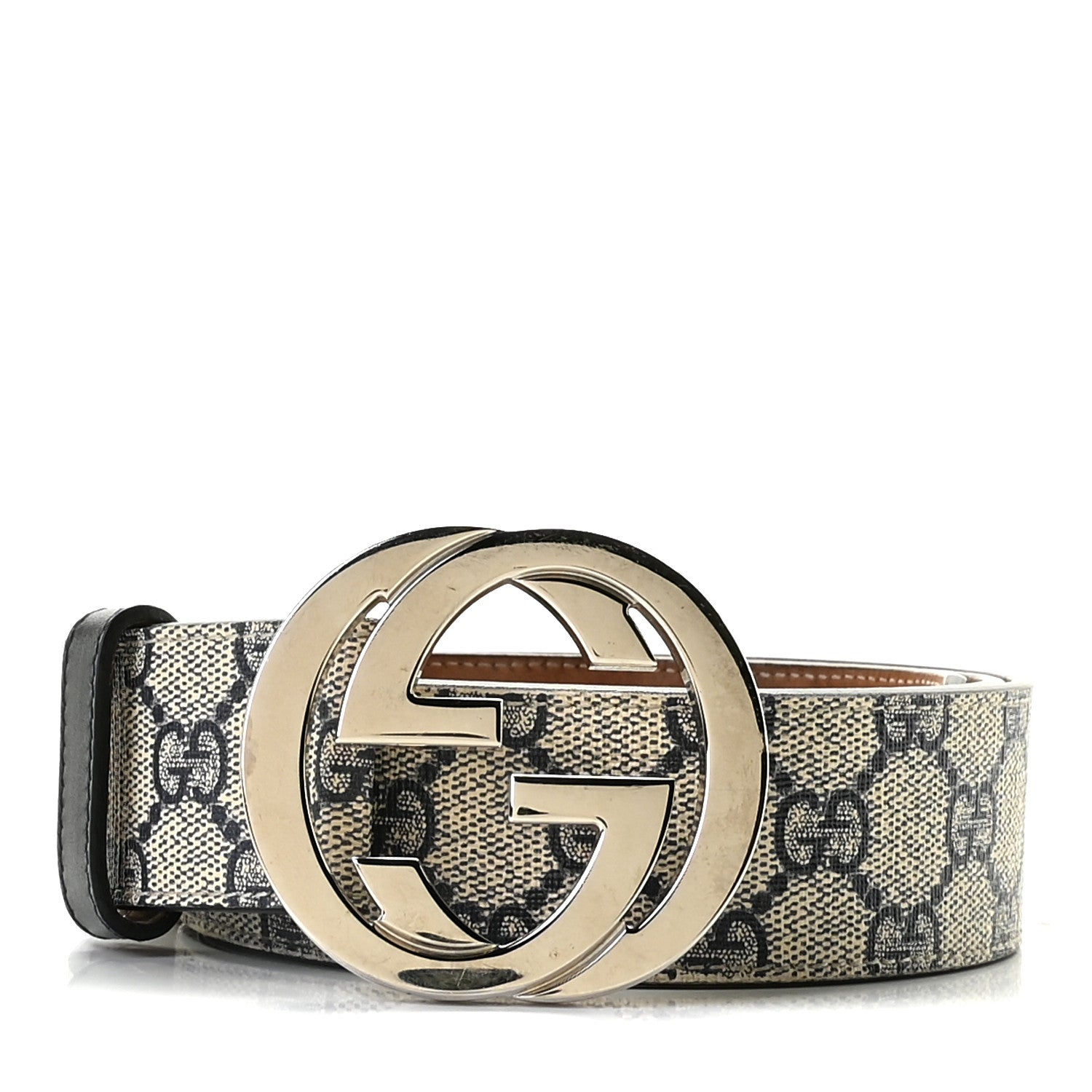 Gucci GG Supreme Monogram Selleria Calfskin Interlocking G 40mm Belt Beige Ebony Blue 1 of 6
