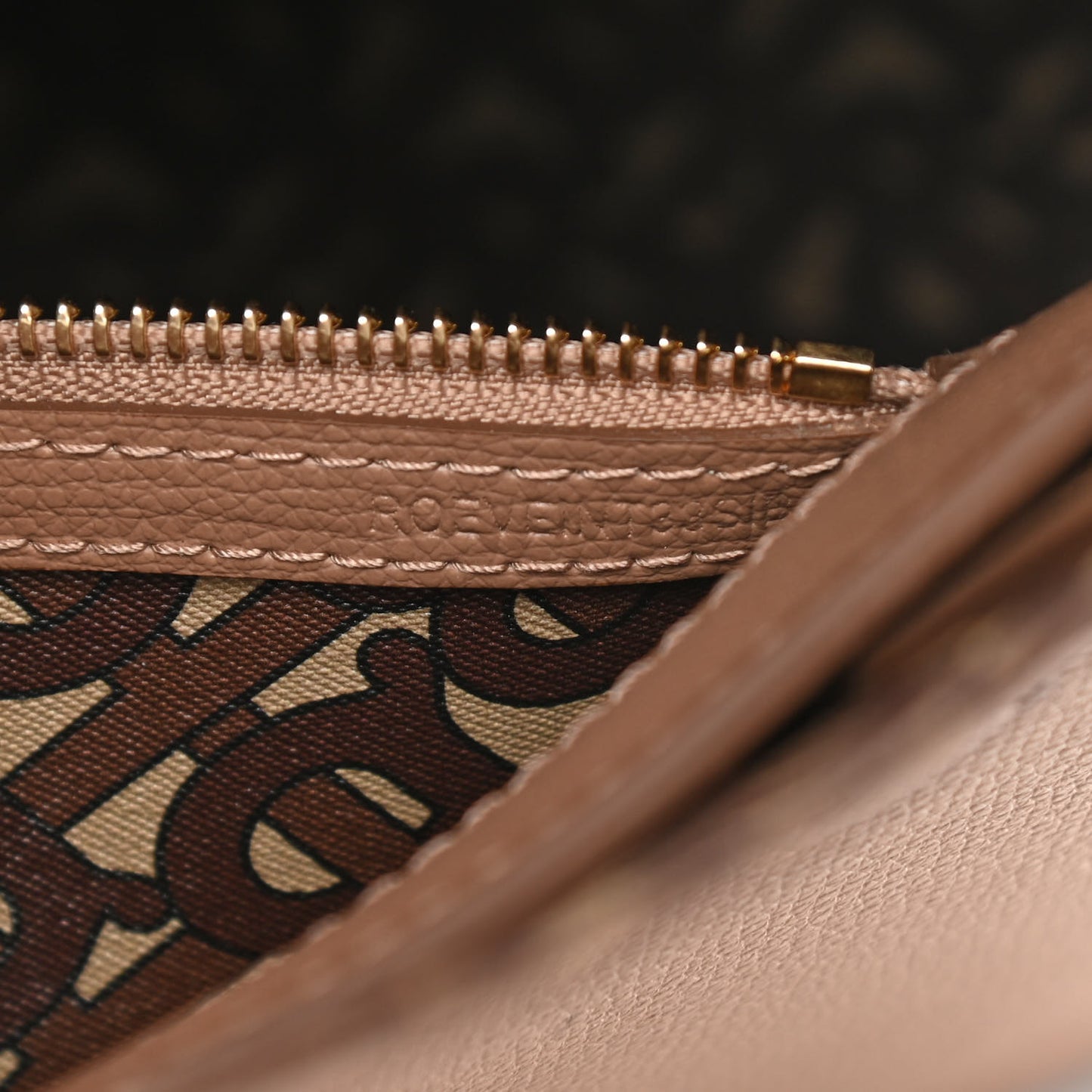 Calfskin TB Motif Embossed Medium Tote Camel