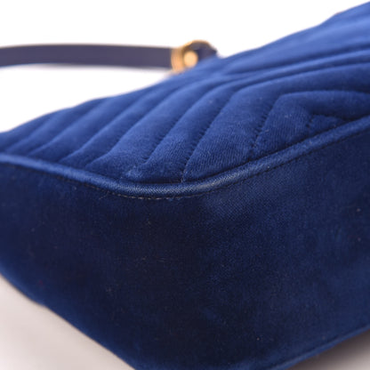 Gucci Velvet Matelasse Small GG Marmont Shoulder Bag Cobalt Blue 12 of 20