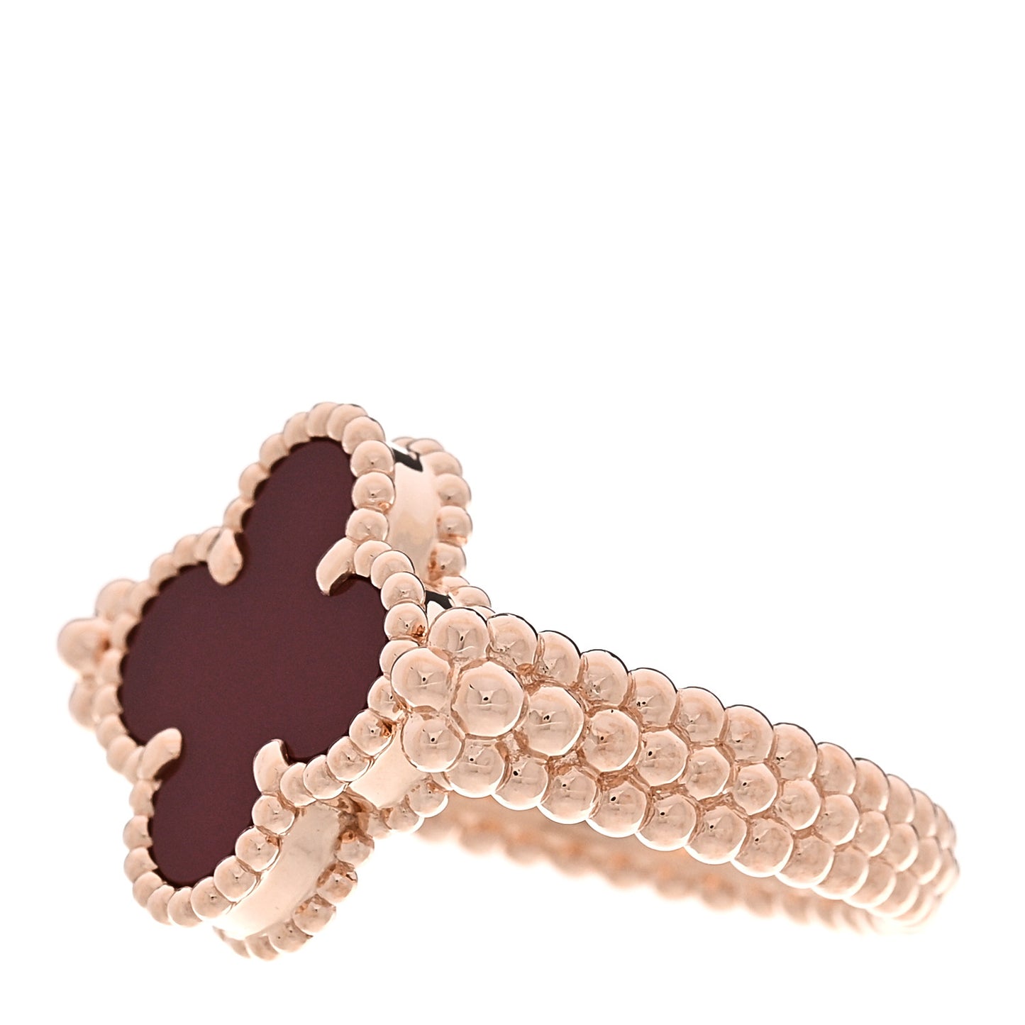 18K Rose Gold Diamond Carnelian Reversible Guilloche Vintage Alhambra Ring 51 5.75