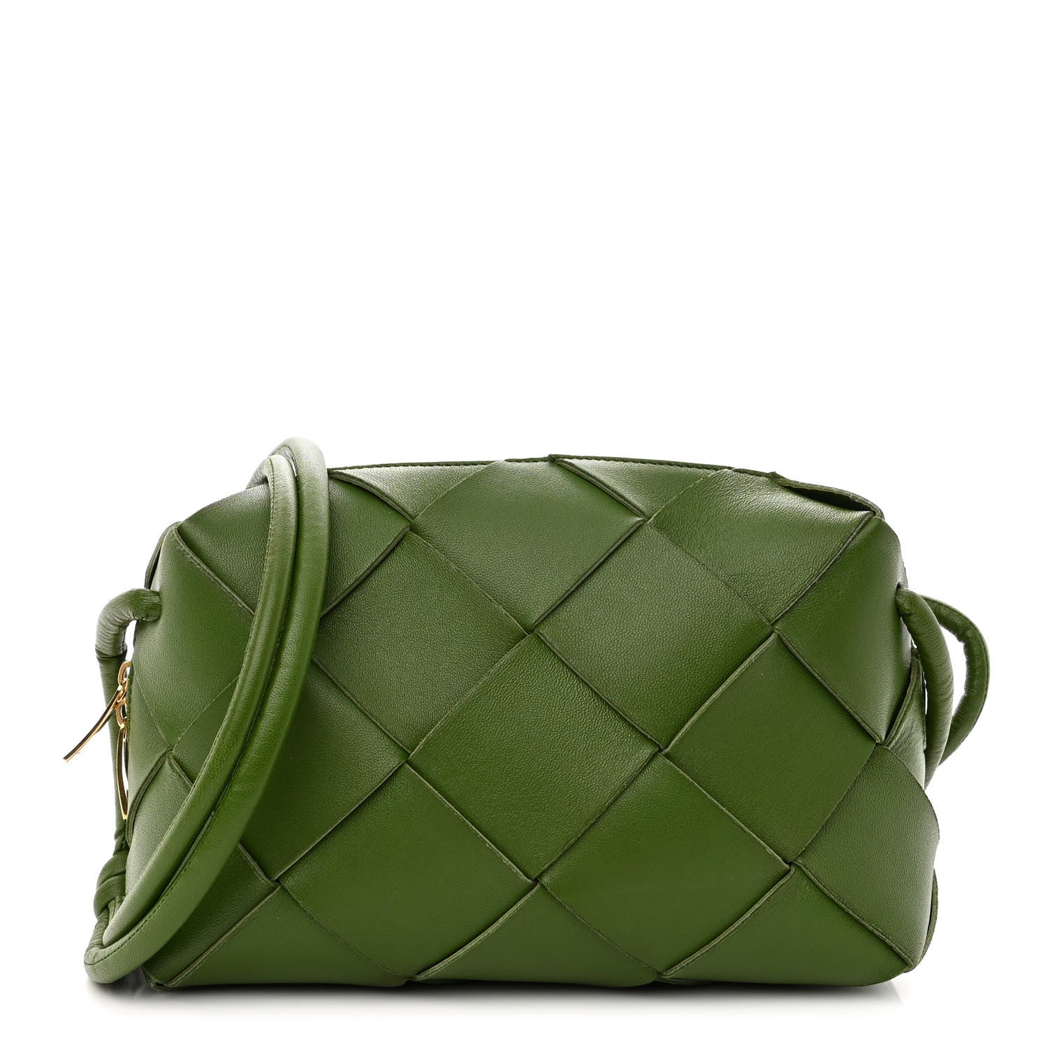 image of BOTTEGA VENETA Lambskin Maxi Intreccio Small Cassette Camera Bag in the color Avocado by FASHIONPHIE