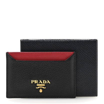 Prada Vitello Grain Metal Card Holder Black Fuoco 9 of 9