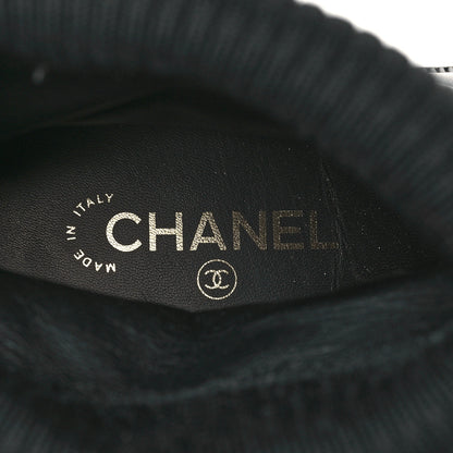 Chanel Calfskin Patent Knit Quilted CC Cap Toe Boots 38 Black 7 of 7