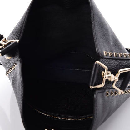 Valentino Garavani Pebbled Calfskin Large Rockstud Flip-Lock Messenger Bag Black 5 of 7