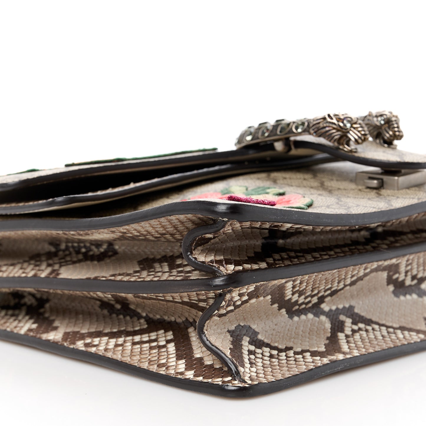 GG Supreme Monogram Snakeskin Flower Embroidered Medium Dionysus Shoulder Bag Beige Orange