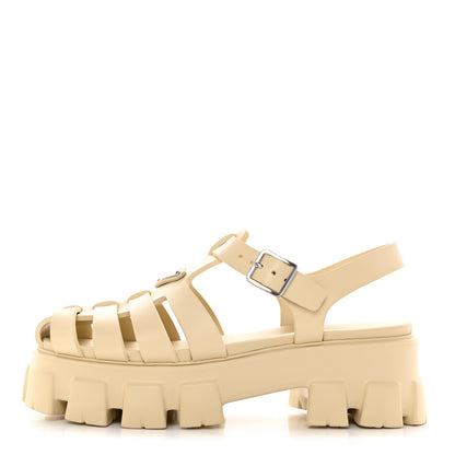 Prada Foam Rubber Metal Triangle Logo Monolith 55mm Cage Sandals 41 Quarzo 1 of 14