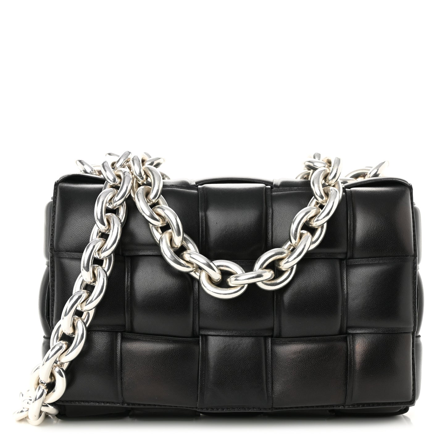 Lambskin Maxi Intreccio Padded Chain Cassette Crossbody Bag Black