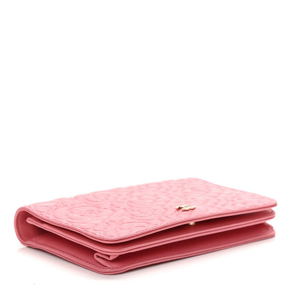 Chanel Caviar Camellia Embossed Wallet On Chain WOC Pink 4 of 11