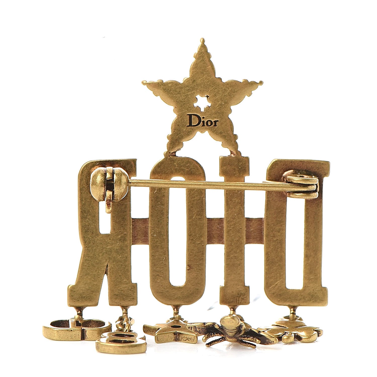 Christian Dior Metal Crystal Dio(r)evolution Logo Brooch Antique Gold 3 of 5