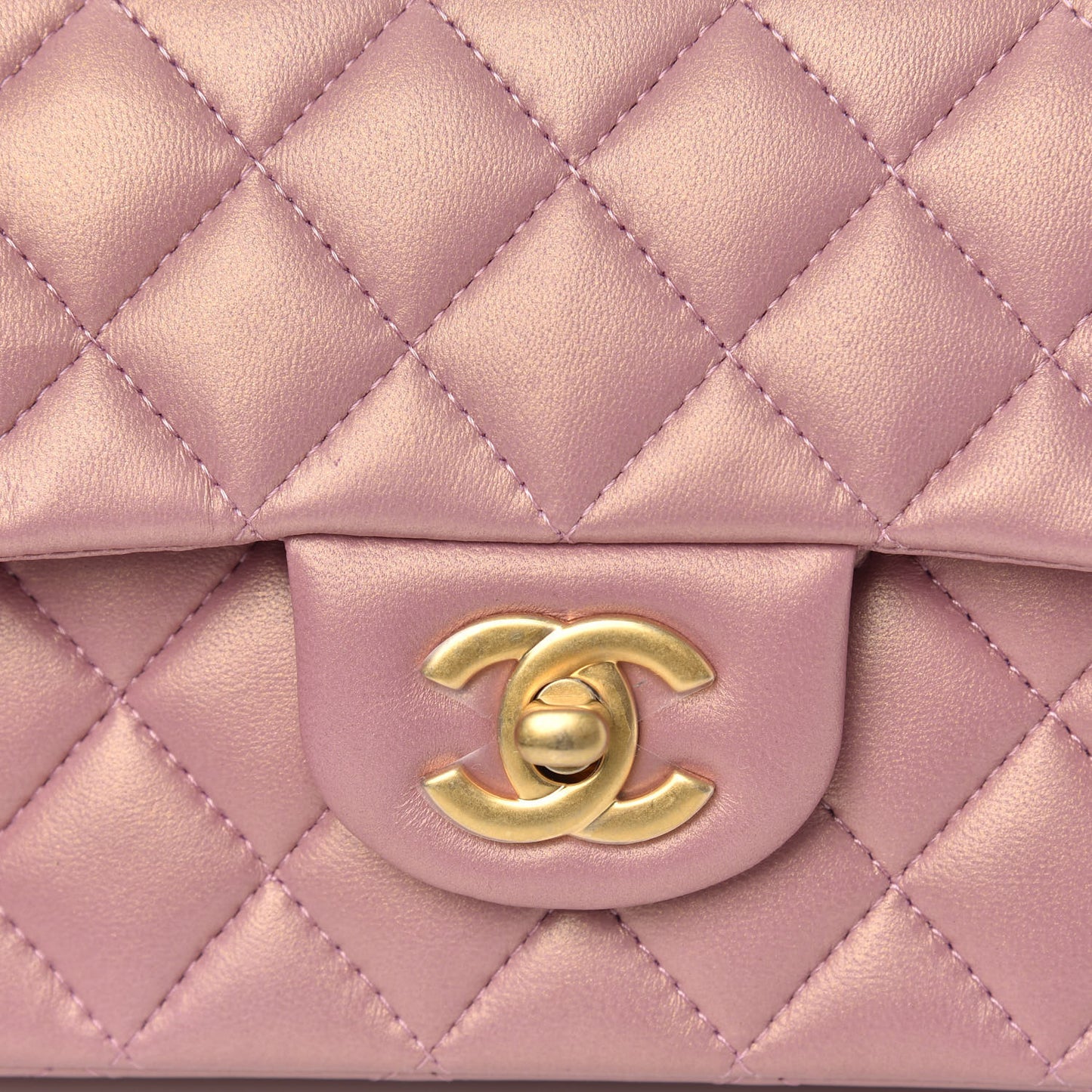 Iridescent Lambskin Quilted Mini Top Handle Rectangular Flap Pink