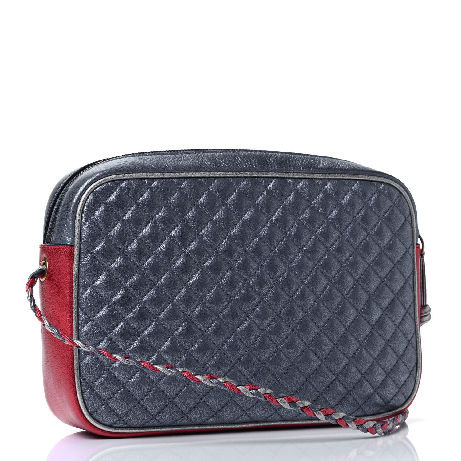 Gucci Laminated Nappa Trapuntata Small Zumi Shoulder Bag Rosso Marine Argento 2 of 4
