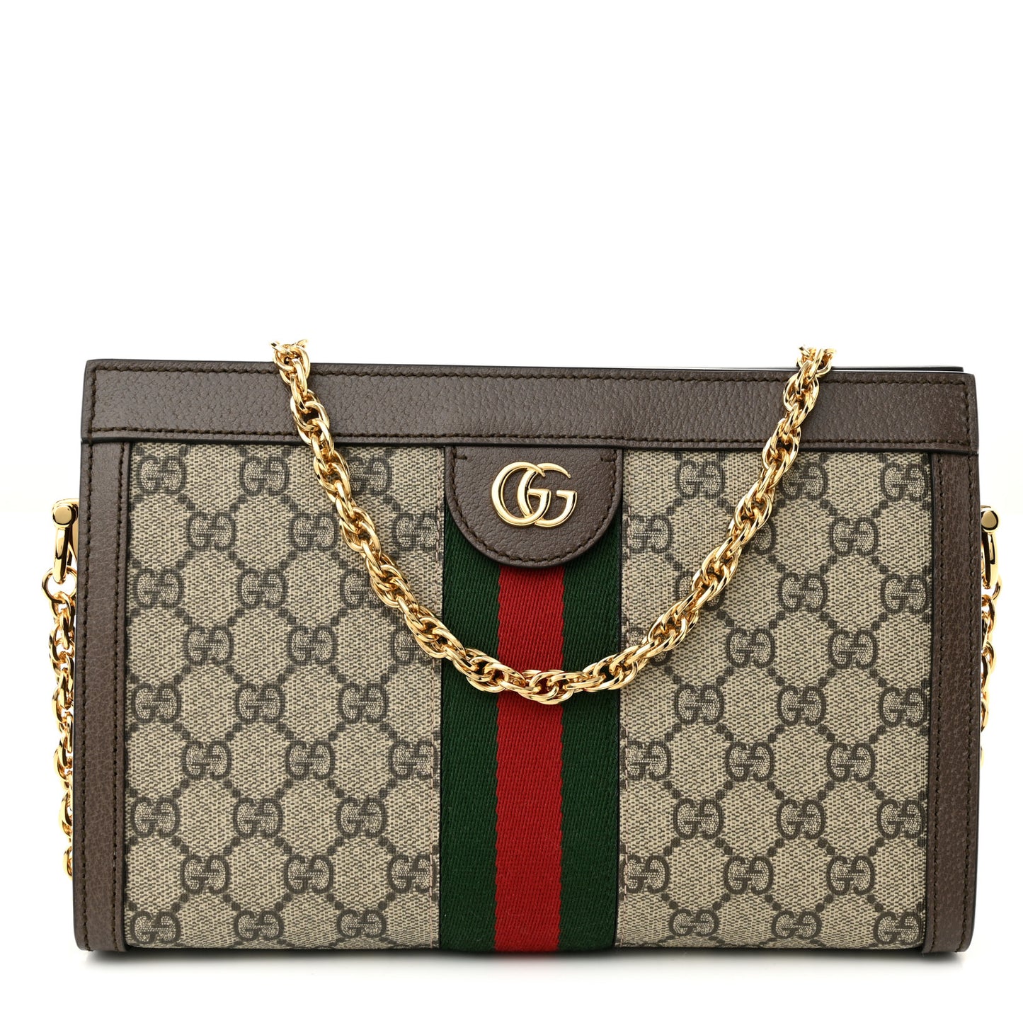 GG Supreme Monogram Web Small Ophidia Chain Shoulder Bag Brown