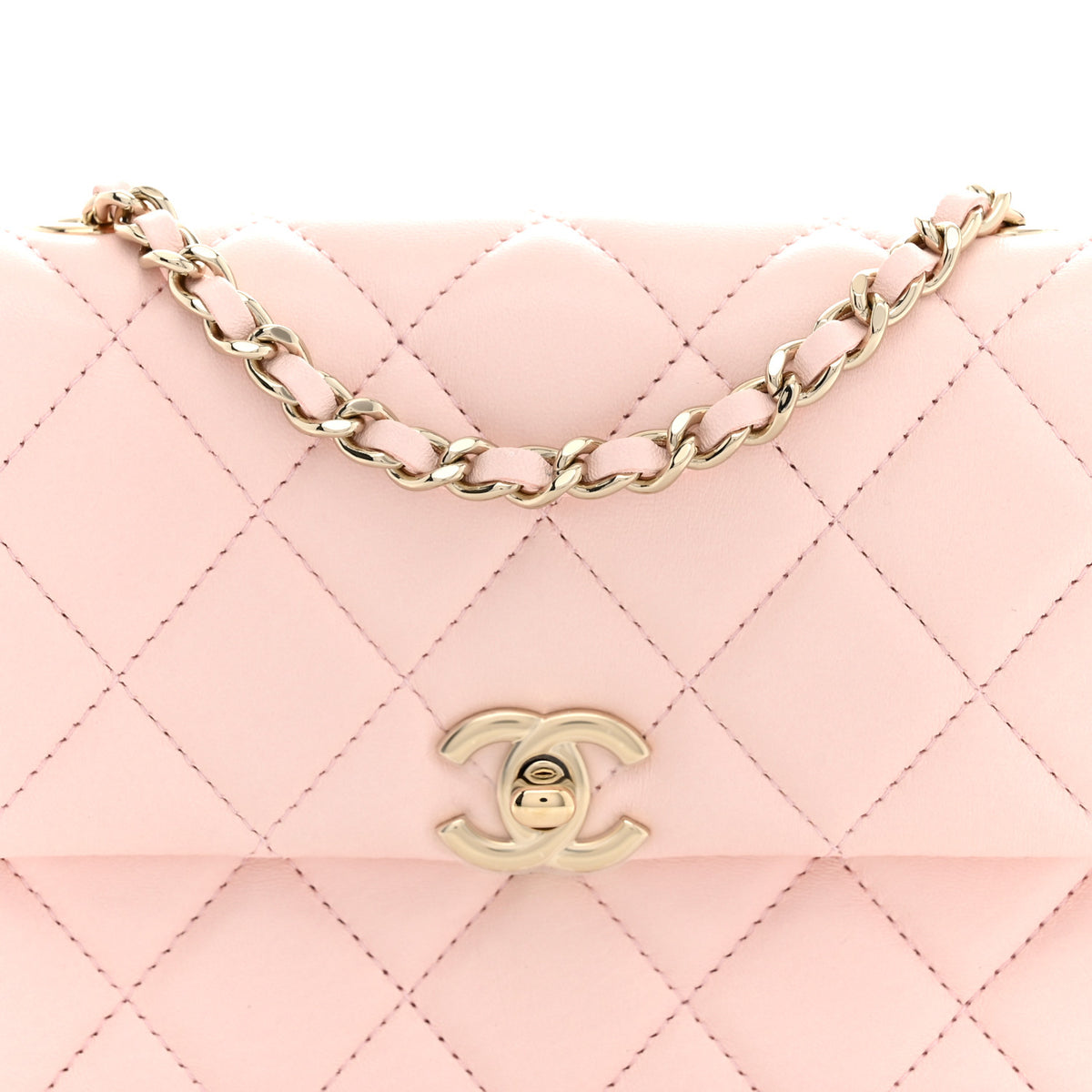 Lambskin Quilted Rectangular Phone Holder Clutch With Chain Light Pink