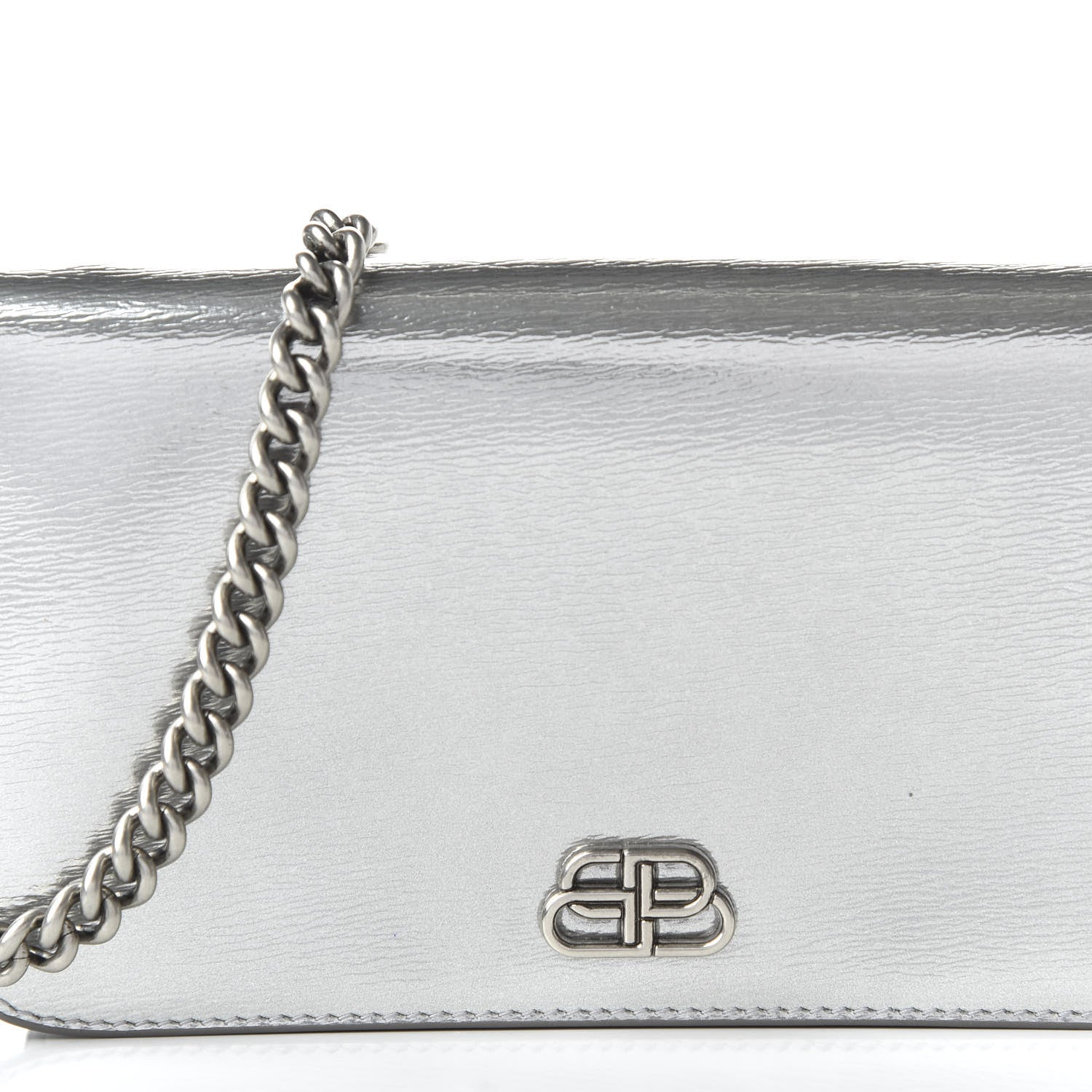 Balenciaga Metallic Grained Calfskin BB Phone Holder Wallet On Chain Silver 9 of 10