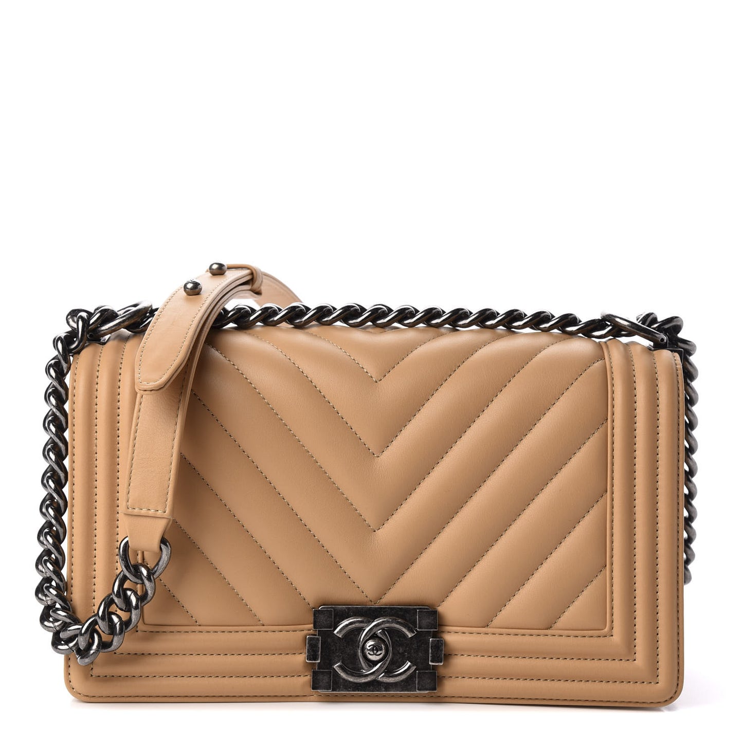 Lambskin Chevron Quilted Medium Boy Flap Beige