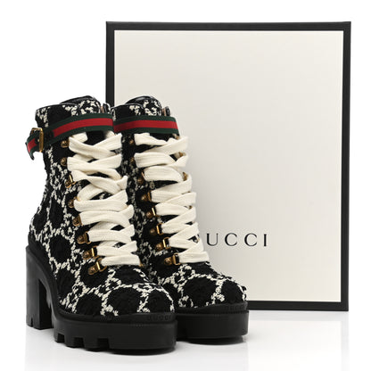 Gucci Tweed GG Monogram Lace Up Combat Ankle Boots 38.5 Black 9 of 9