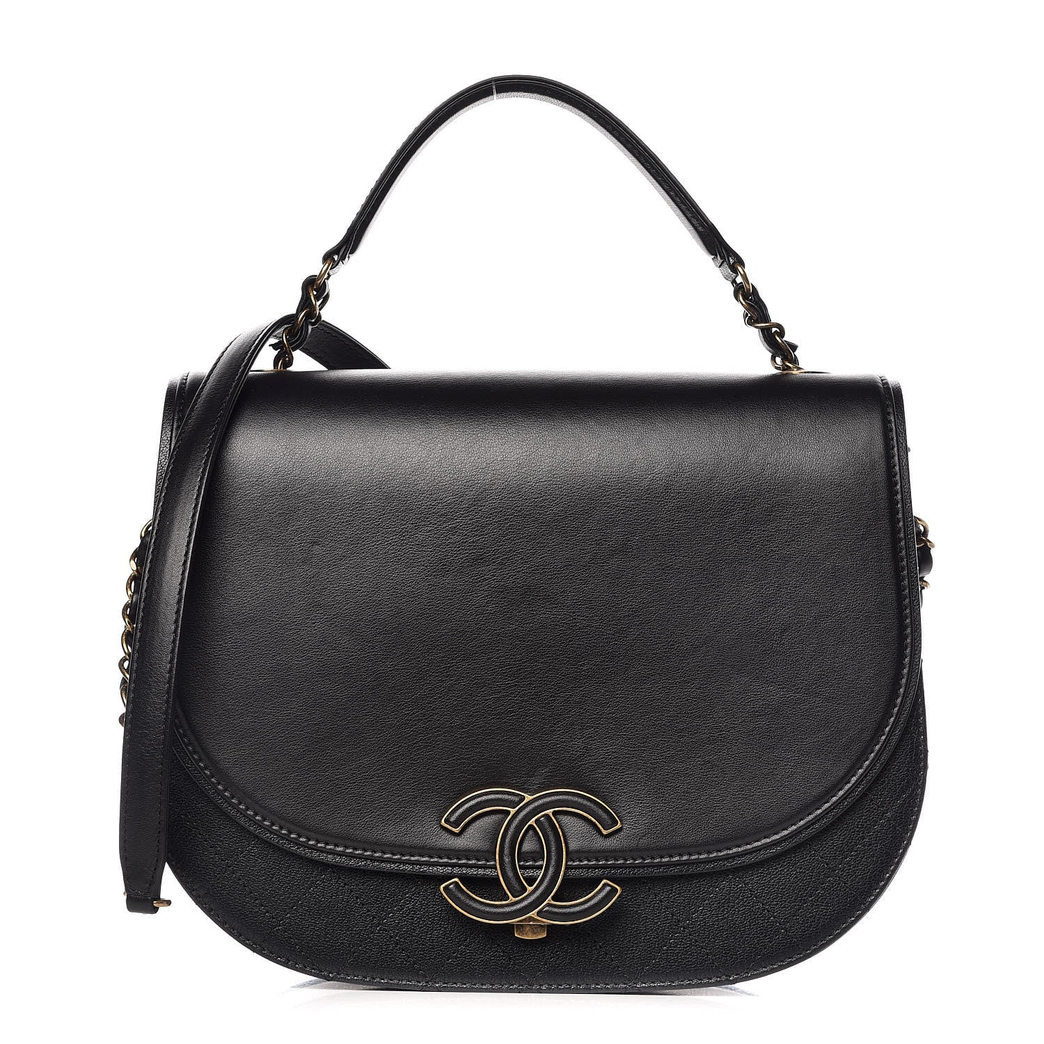 Chanel Shiny Calfskin Goatskin Quilted Medium Coco Curve Messenger Flap Black 1 of 10
