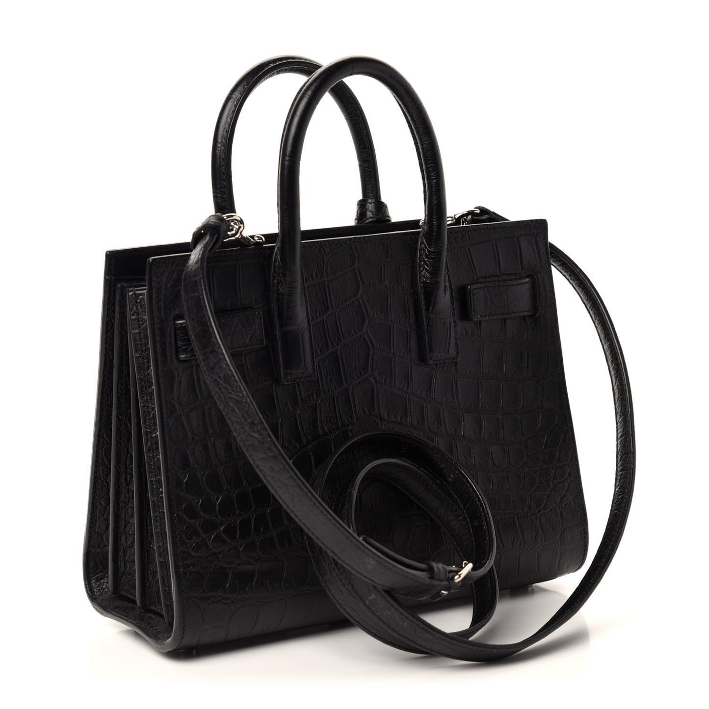 Calfskin Crocodile Embossed Nano Sac De Jour Black