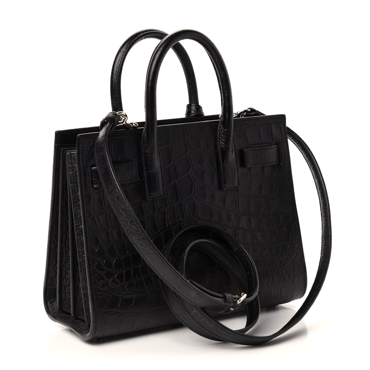 Saint Laurent Calfskin Crocodile Embossed Nano Sac De Jour Black 4 of 11