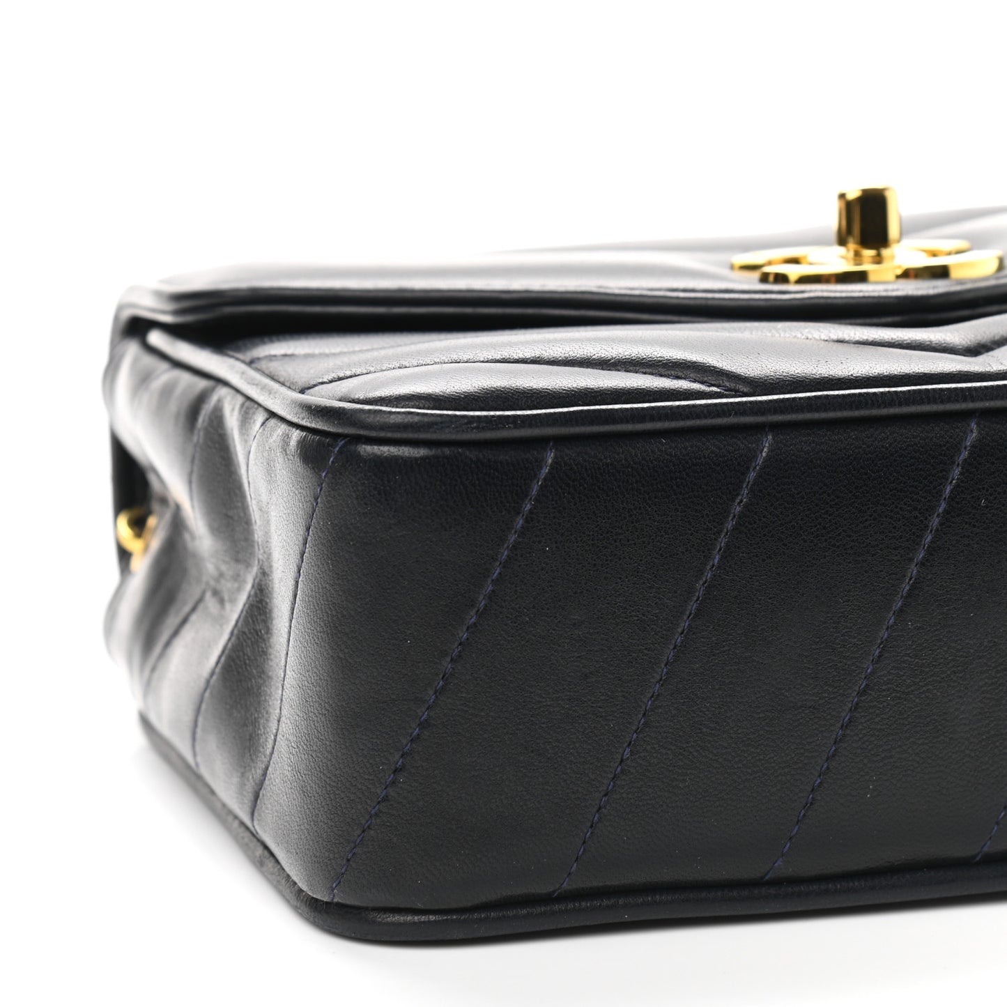 Lambskin Chevron Quilted Mini Square Flap Navy Blue