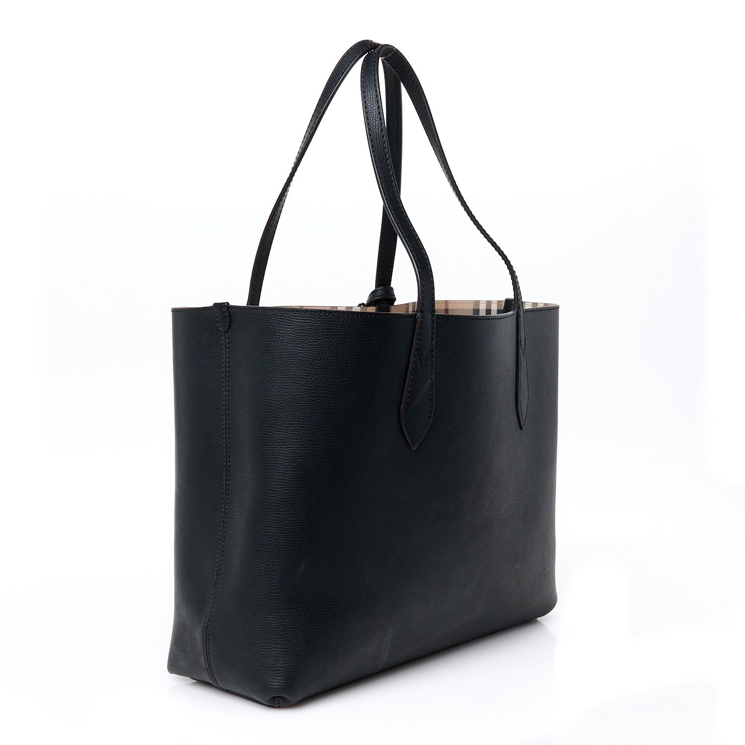 Burberry Grainy Calfskin Haymarket Check Medium Reversible Tote Black 5 of 17