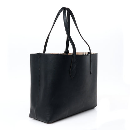 Burberry Grainy Calfskin Haymarket Check Medium Reversible Tote Black 5 of 17