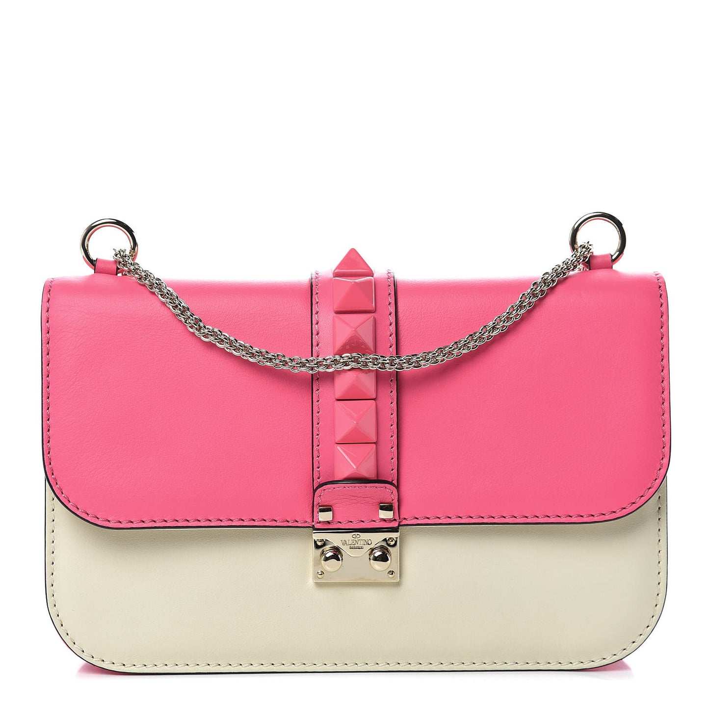 Vitello Medium Glam Lock Rockstud Flap Fuxia Fluo Light Ivory