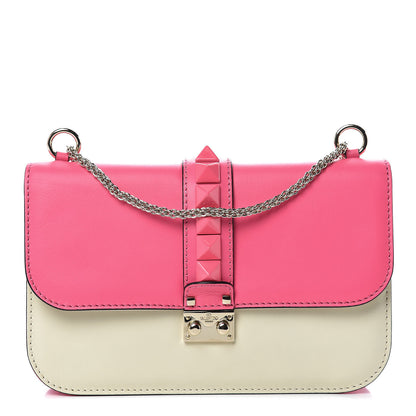 Valentino Garavani Vitello Medium Glam Lock Rockstud Flap Fuxia Fluo Light Ivory 1 of 10