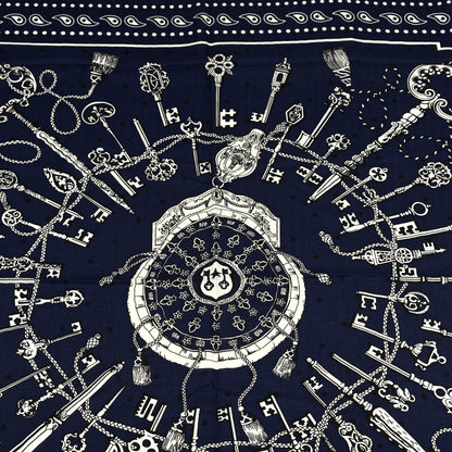 Hermes Cashmere Silk Les Cles Bandana Shawl 140 Marine Black White 4 of 6