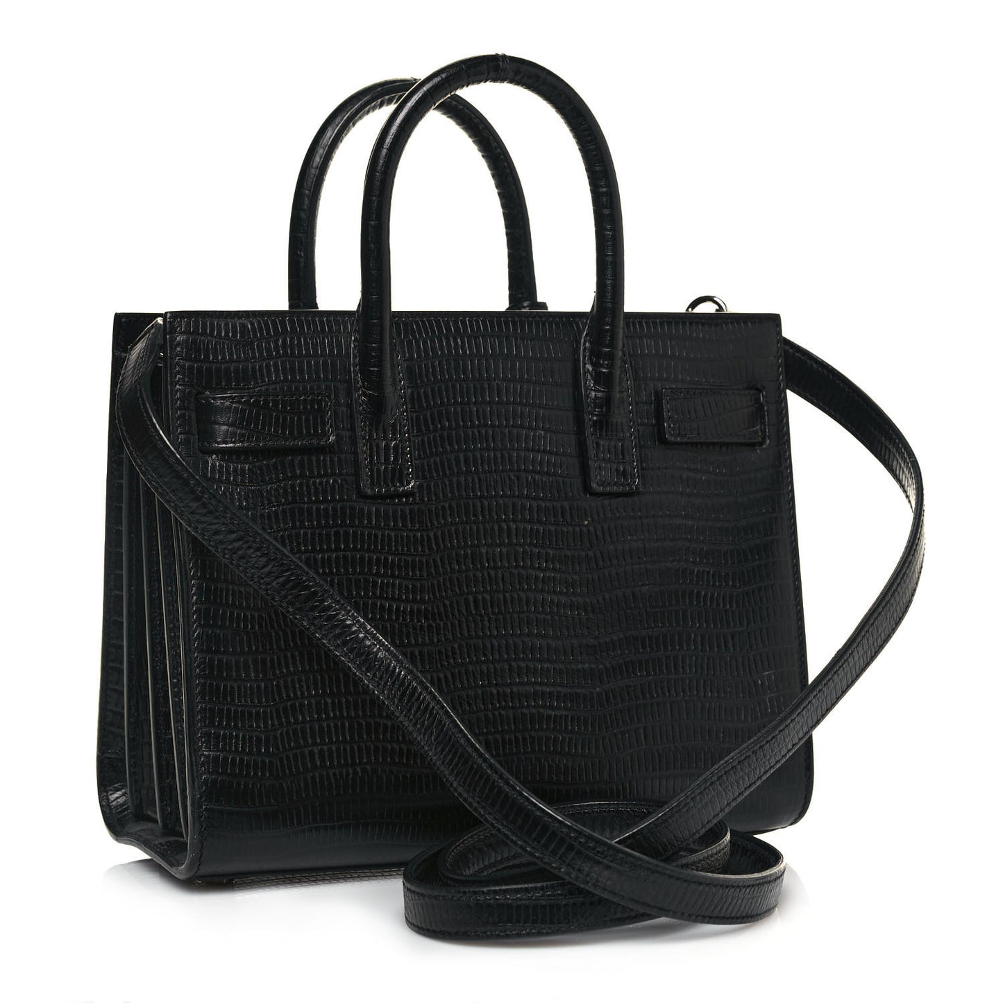 Calfskin Lizard Embossed Nano Sac De Jour Black