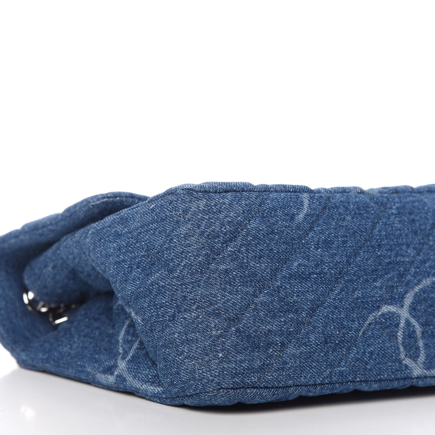 Denim Quilted CC Print Jumbo Single Flap Blue