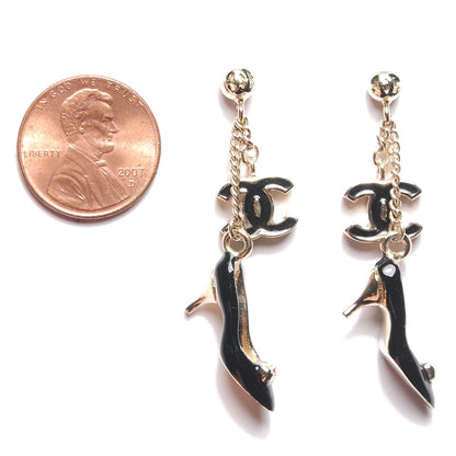 Chanel Enamel CC Heels Charm Earrings Gold Black 2 of 3