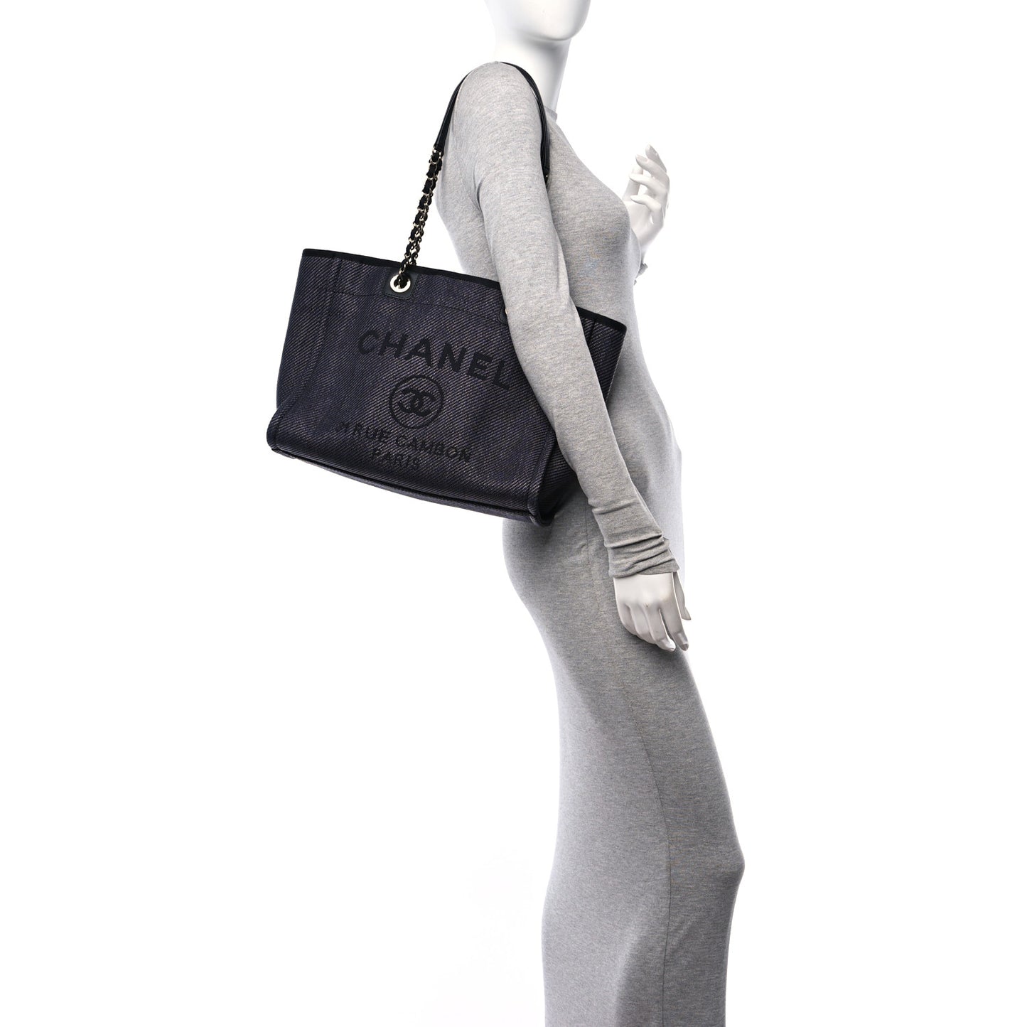 Mixed Fibers Calfskin Small Deauville Tote Black