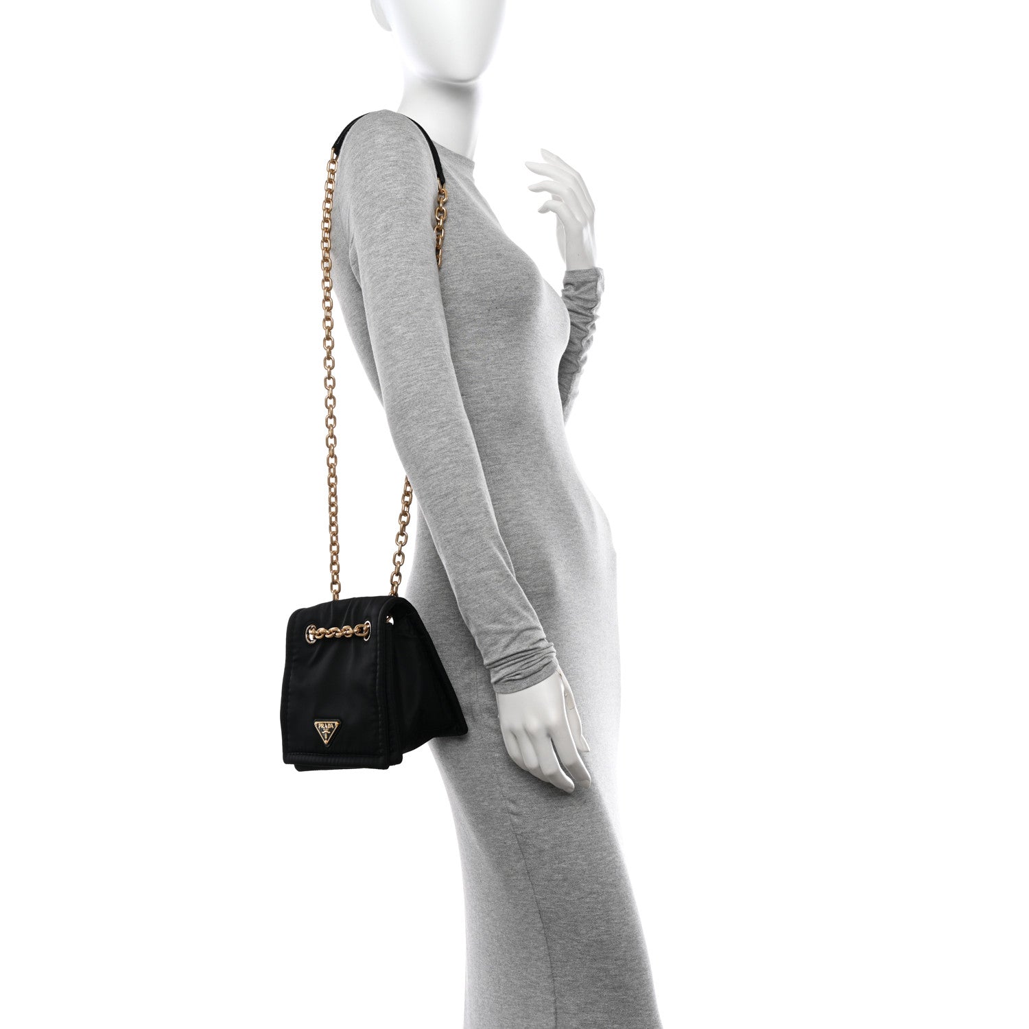 Prada Tessuto Nylon Chain Flap Shoulder Bag Black 2 of 9