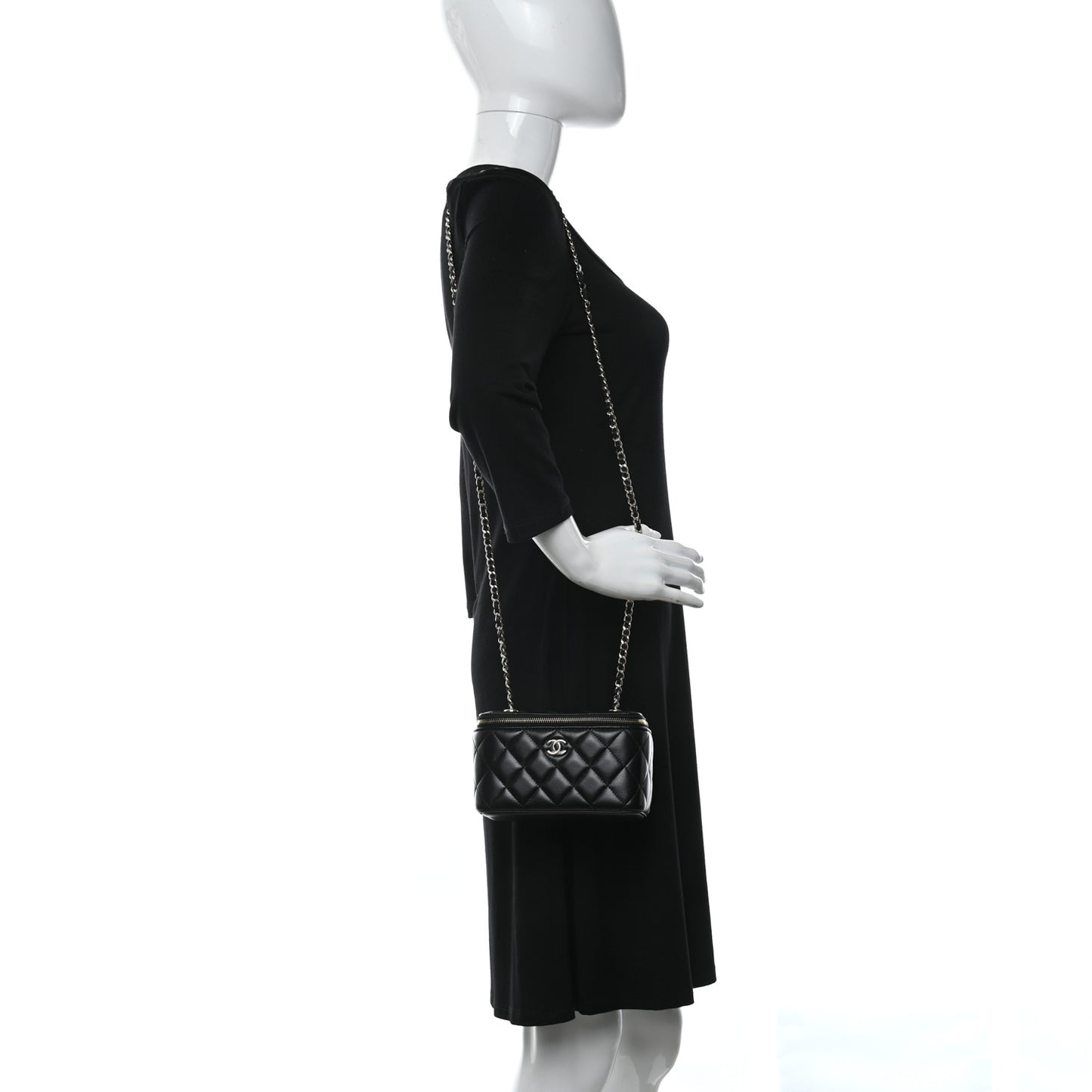 Lambskin Quilted Trendy Small Vanity Case With Chain Black