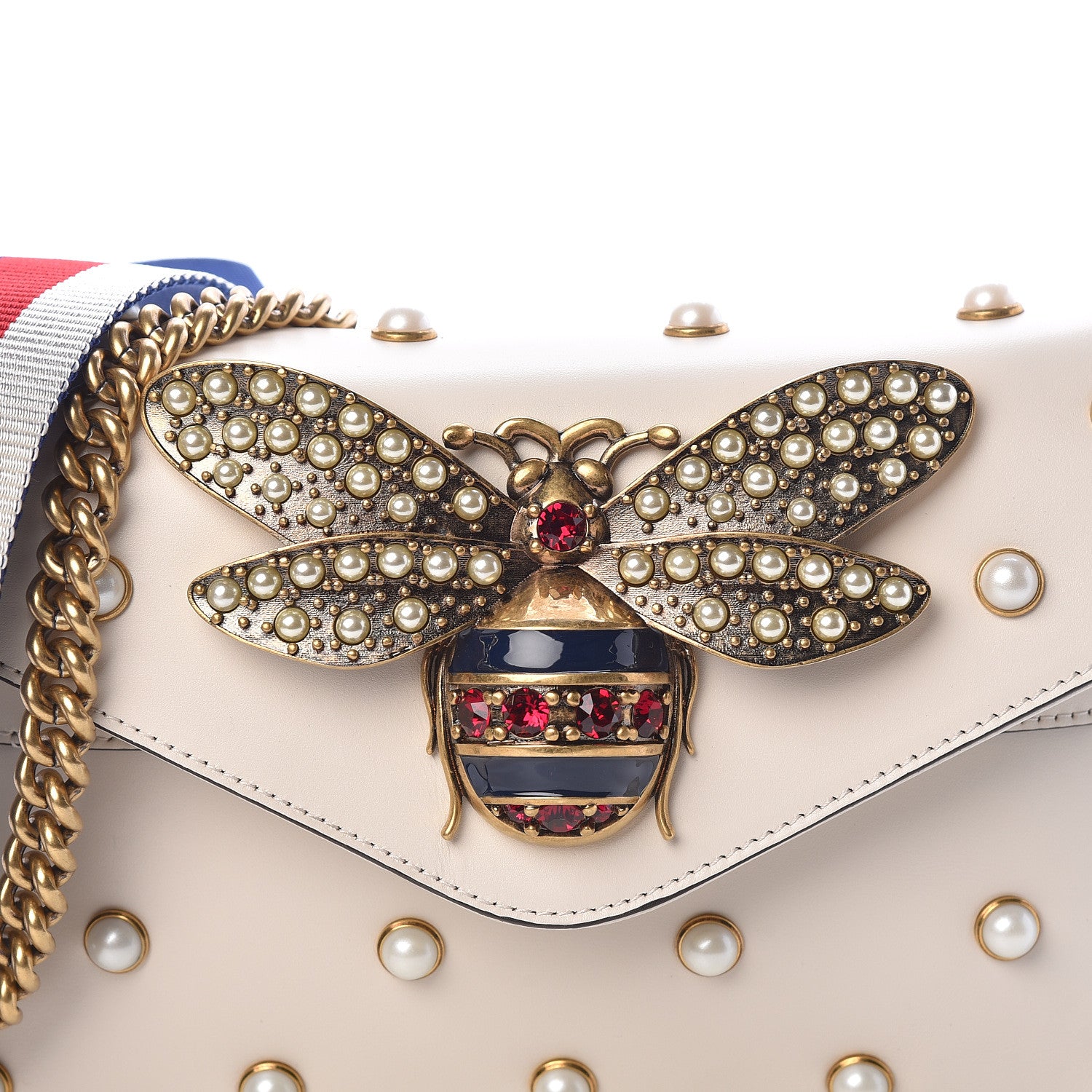 Gucci Nappa Pearl Studded Mini Queen Margaret Broadway Shoulder Bag Mystic White 9 of 11