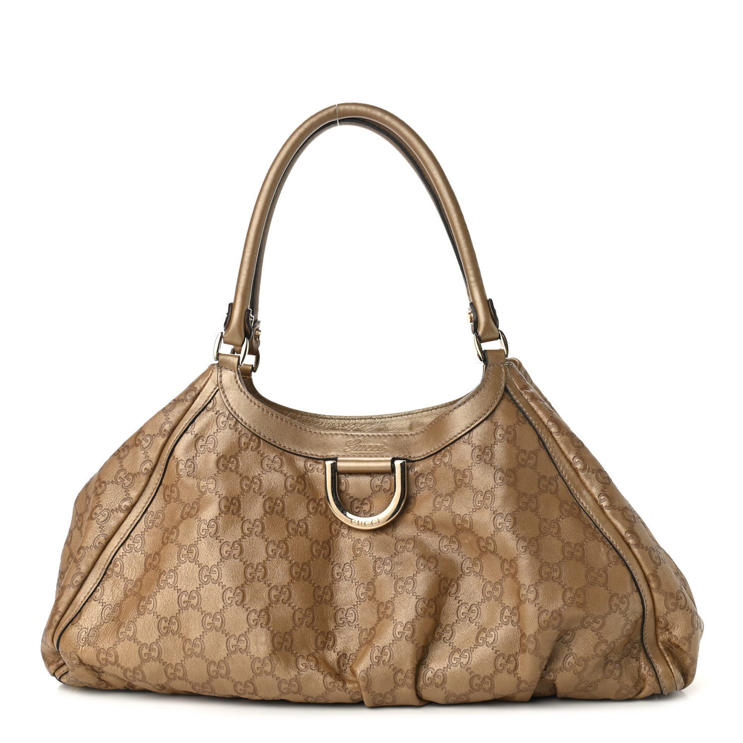 Metallic Guccissima Large D Gold Ring Hobo Gold