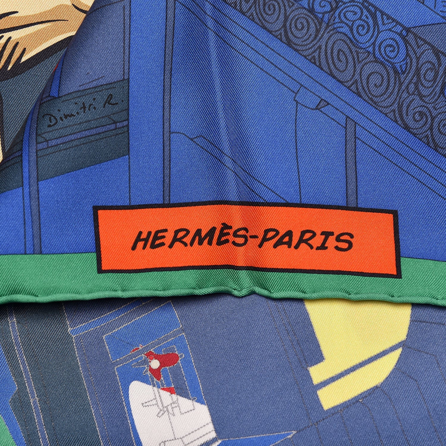 Hermes Silk Space Shopping Au Faubourg Scarf 90 Bleu Vert Rouge 2 of 9