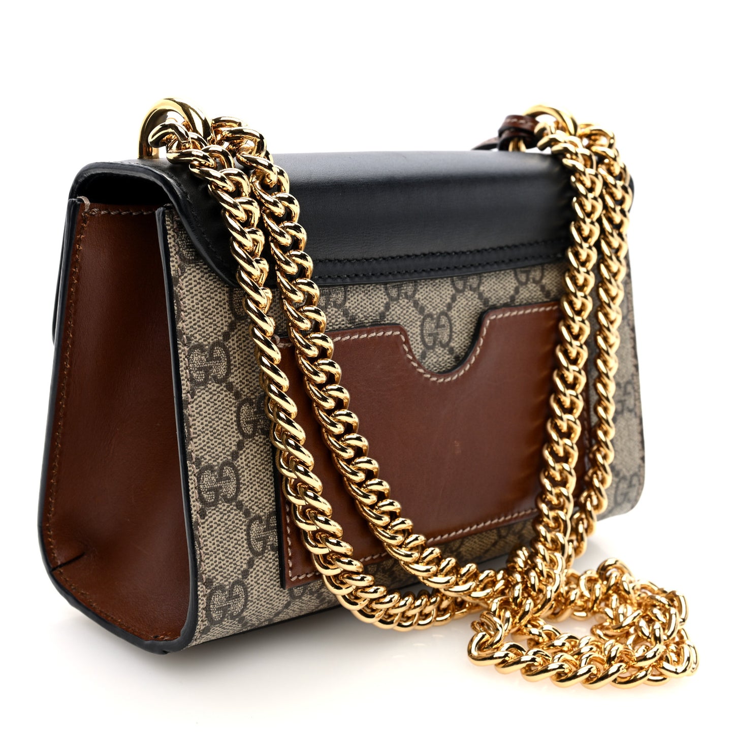 GG Supreme Monogram Calfskin Small Padlock Shoulder Bag Beige Black Cuir