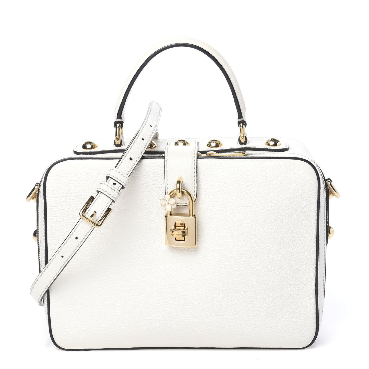 Drummed Calfskin Rosaria Shoulder Bag White