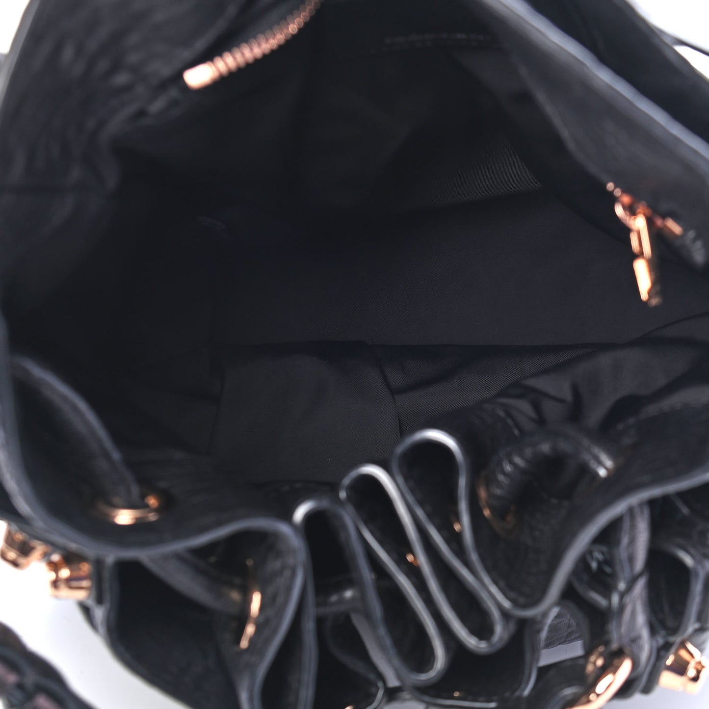 Pebbled Lambskin Diego Bucket Black Rose Gold Hardware